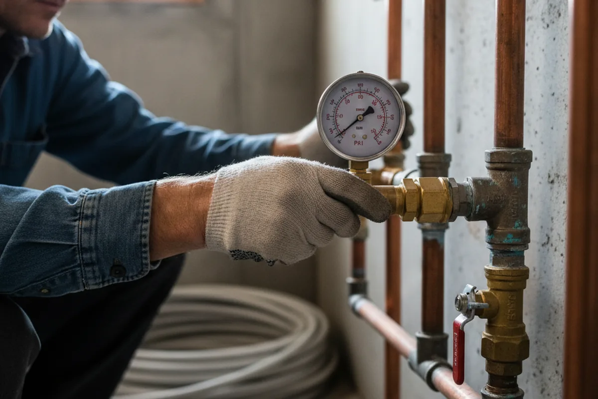 Pressure testing a repaired line during Water Line Repair in Lapeer